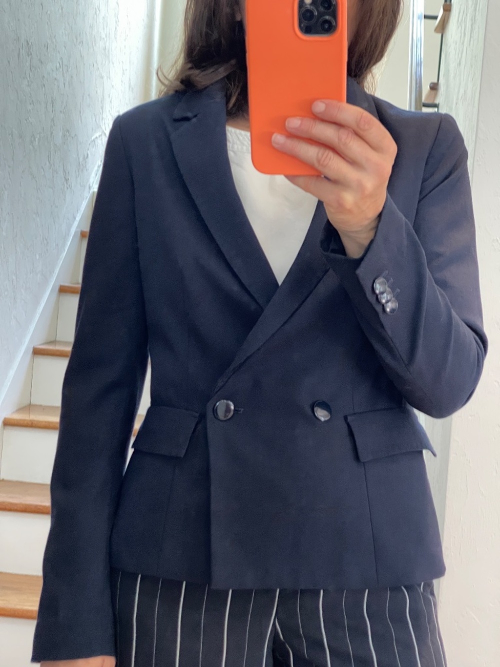 Banana Republic navy blue double breast fitted blazer women 0